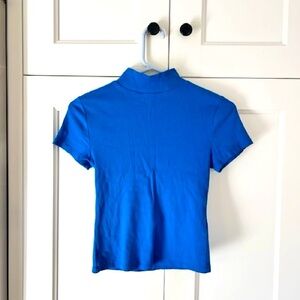 Maeve Ribbed Mock-Neck Baby Tee in blue, size small